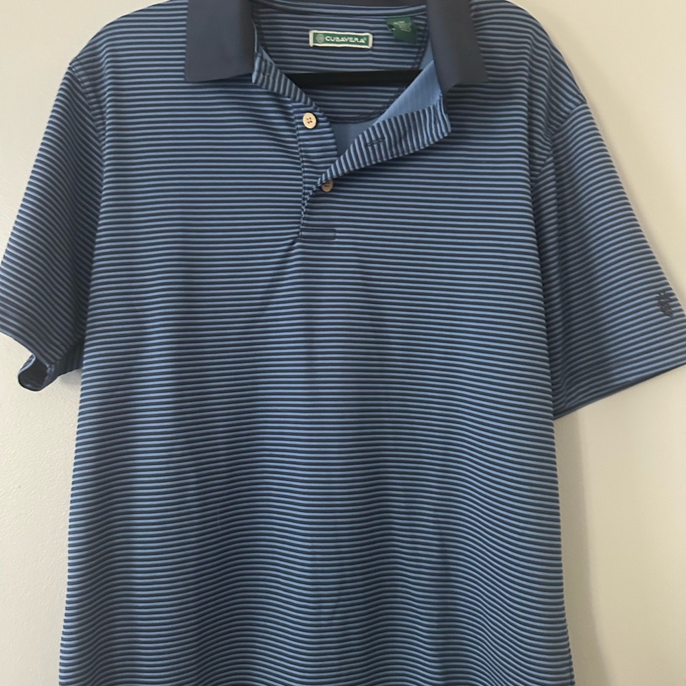 Cubavera Blue Polo Shirt with Stripes
